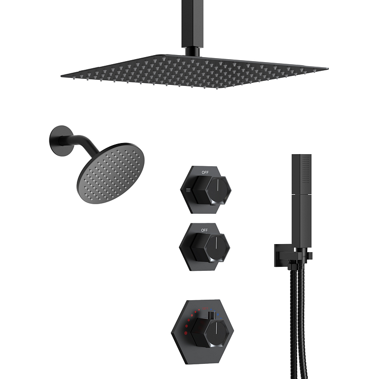 EVERSTEIN 12" Dual Shower System with Thermostatic Valve and Handheld Spray Matte Black