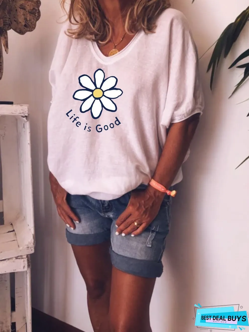 Retro casual loose simple short sleeve printed T-shirt