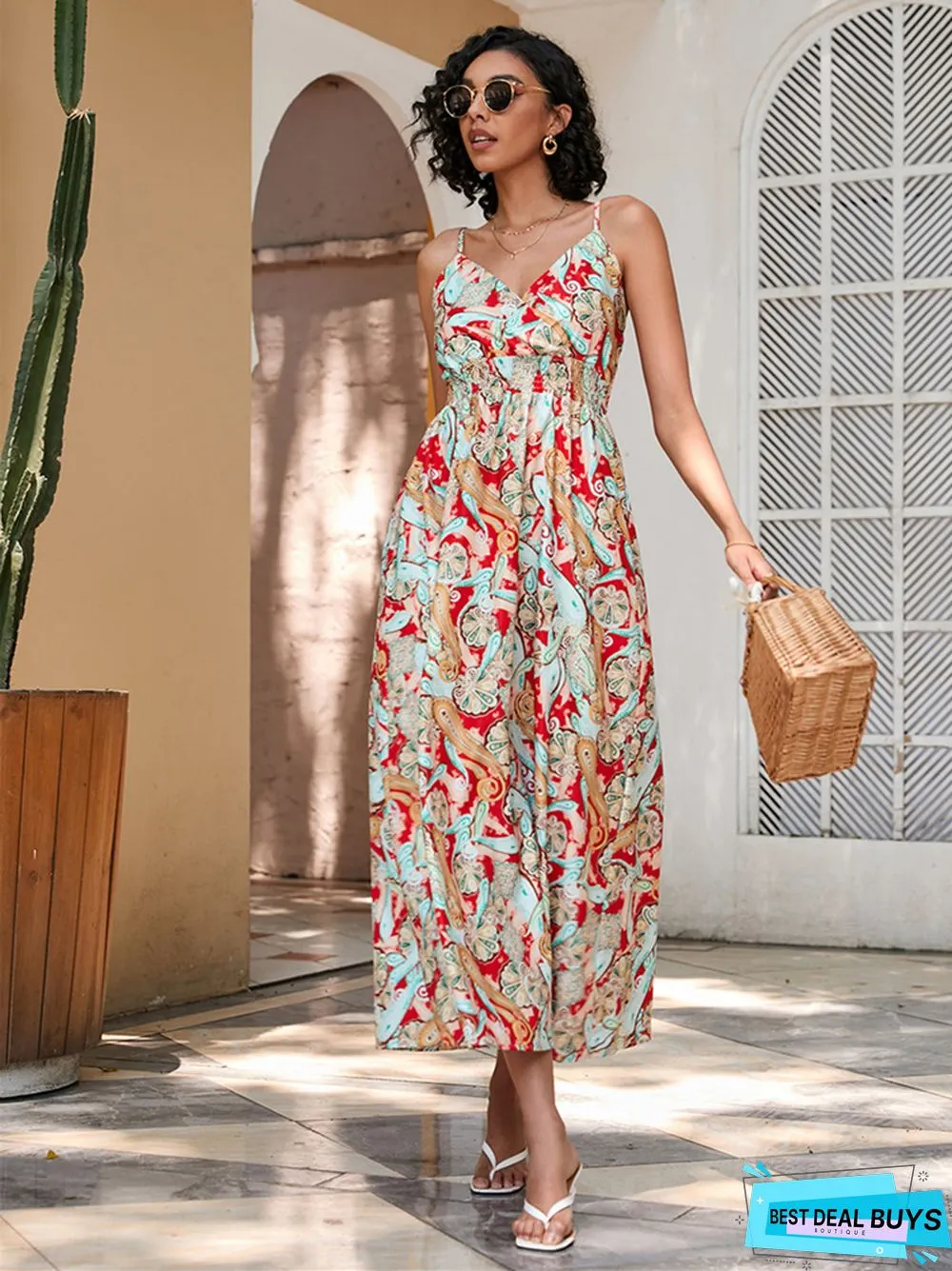 Summer Printed Waist-Length Suspender Dress