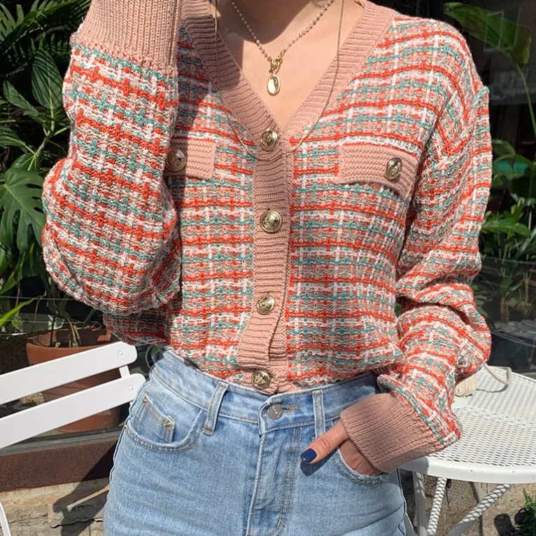 Vintage Knitted Cardigans Women's Sweater Kawaii Tweed Sweater Autumn Winter Korean Retro Sweater Knitwear Clothes Tops 2021 New