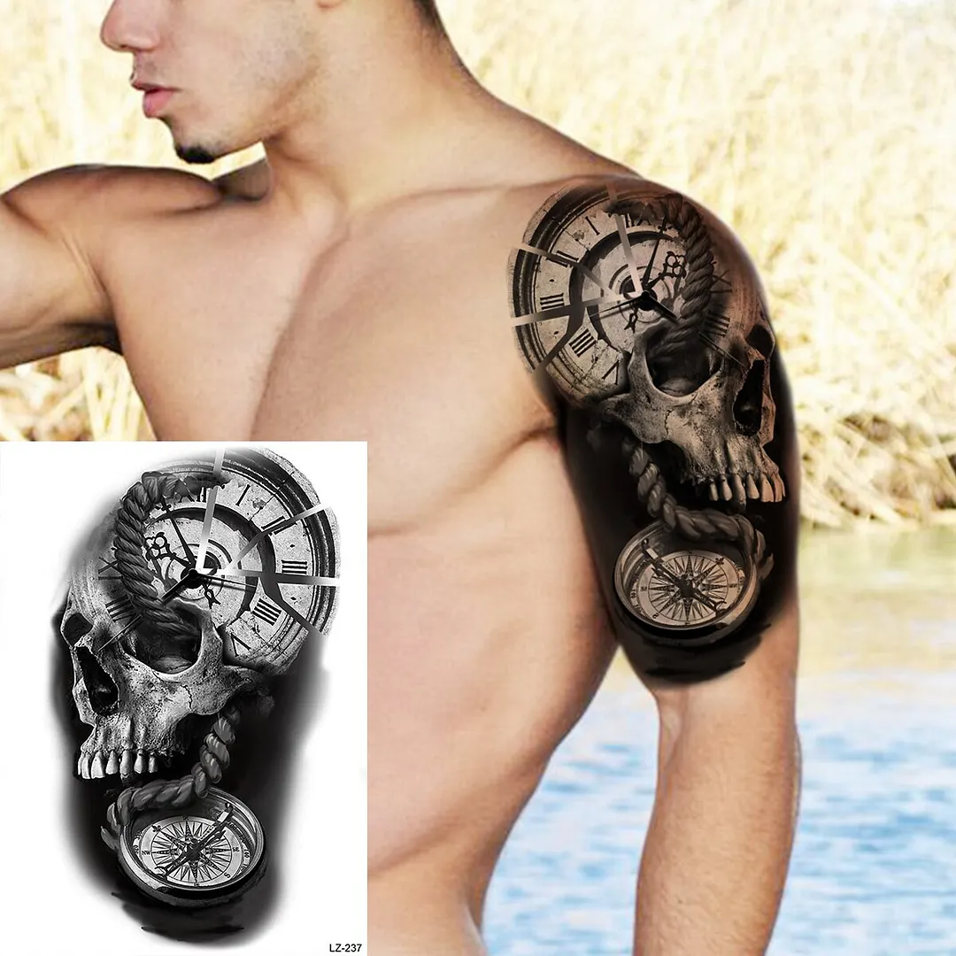 Sdrawing Large Anchor Back Octopus Pirate Skeleton Halloween Temporary Tattoos For Men Adult Compass Wings Fake Tattoo Stickers