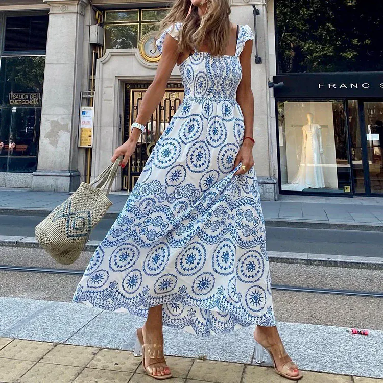 Elegant Sleeveless Print Maxi Dress  VOCOSI