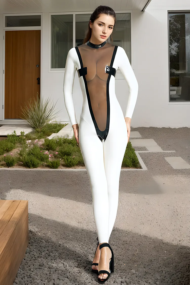 Women Latex Catsuits V Profonde Translucent high neck cosplay