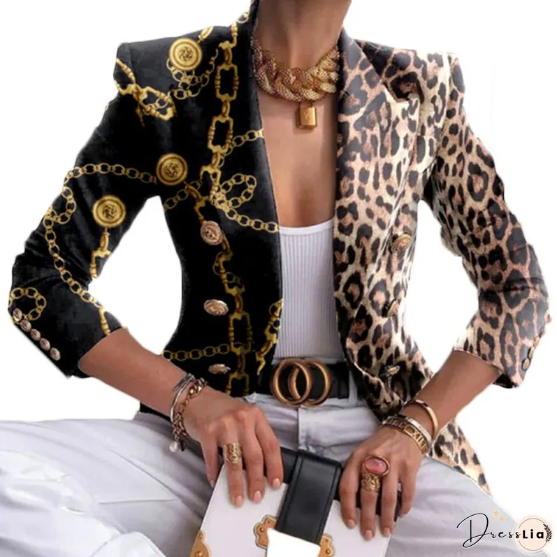 Fashion Print Casual Jacket Long Sleeve Elegant Lapel Blazers