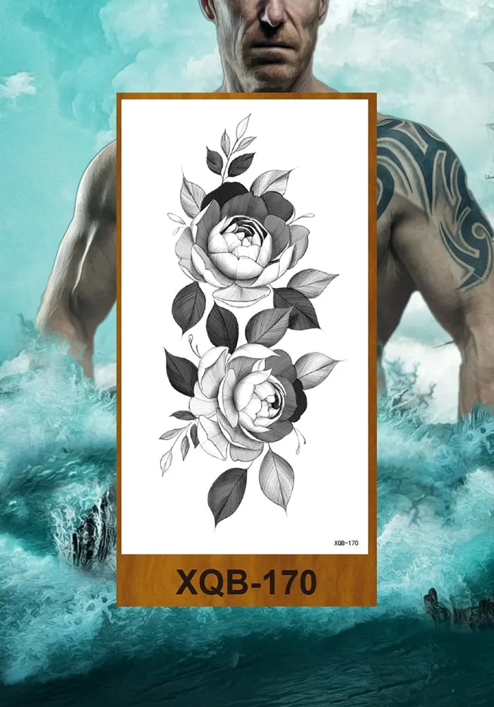 Temporary Tattoos Stickers Women Girl Chest Arm Fake Tatoo Lotus Peony Rose Magnolia Flowers Totem Face Body Makeup Waterproof