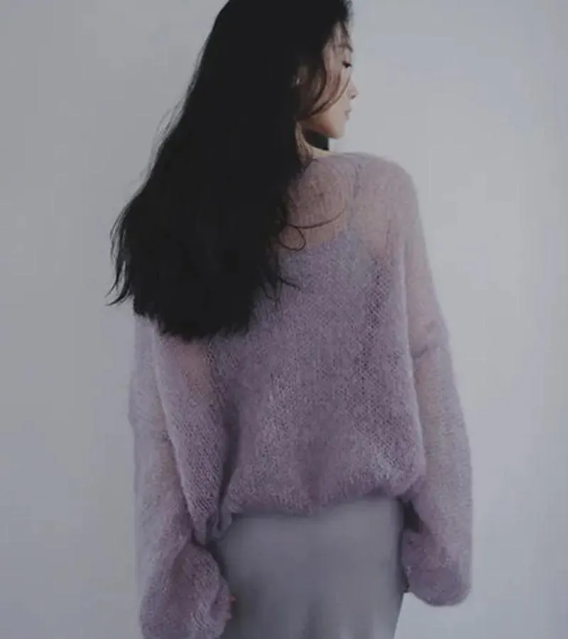 Brownm Sleeved Mesh Knit Sweater