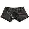 Men's Leather Underwear Lingerie Boxer Shorts Underwear with Bulge Pouch Briefs Shorts Low Rise Trunks