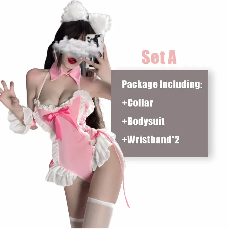 OJBK Sexy Bunny Girl Jumpsuit Anime Cosplay Costume Female Cute Pink Bodysuit Sexy Temptation Lingerie Uniform Porno Bunny Suit