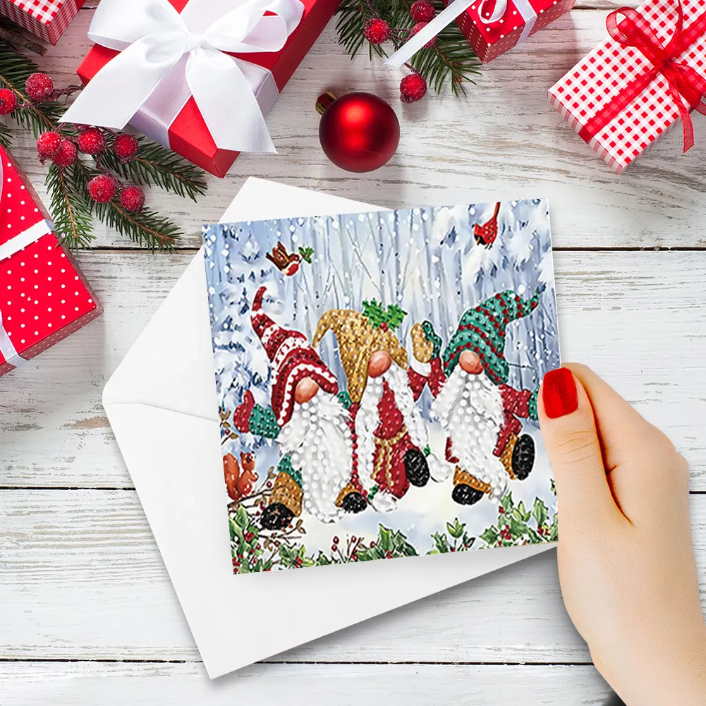 6PCS DIY Diamond Art Greeting Cards Gnome Theme Congratulations Cards & Gifts