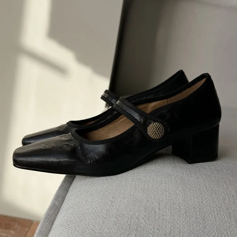 Churchf Churchf Version ~ French Mary Jane Shoes Female 2024 Autumn Retro Wind Shallow One Word With Single Shoe Thick