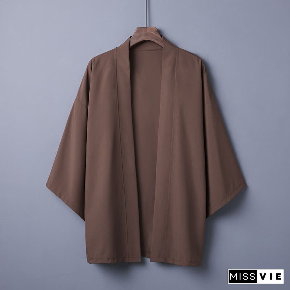 Vintage Pure Color Casual Cardigan Kimono Outerwear
