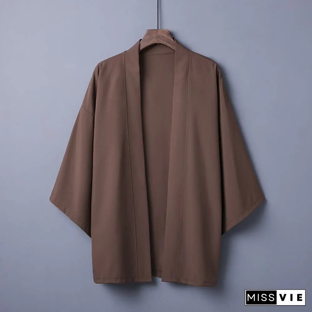 Vintage Pure Color Casual Cardigan Kimono Outerwear