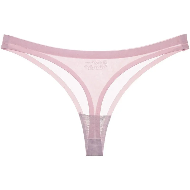 Women's Thong Underwear Ice Silk T-back G String Sexy Brief Ultra-thin Thongs Female Panty Tangas Low-Rise Panties Lingerie