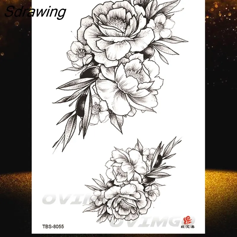 Sdrawing Lotus Flower Temporary Tattoos Fake Jewelry 3D Beauty Rose Tattoo Sexy Body Art Arm Painting Tatoo Sticker For Women