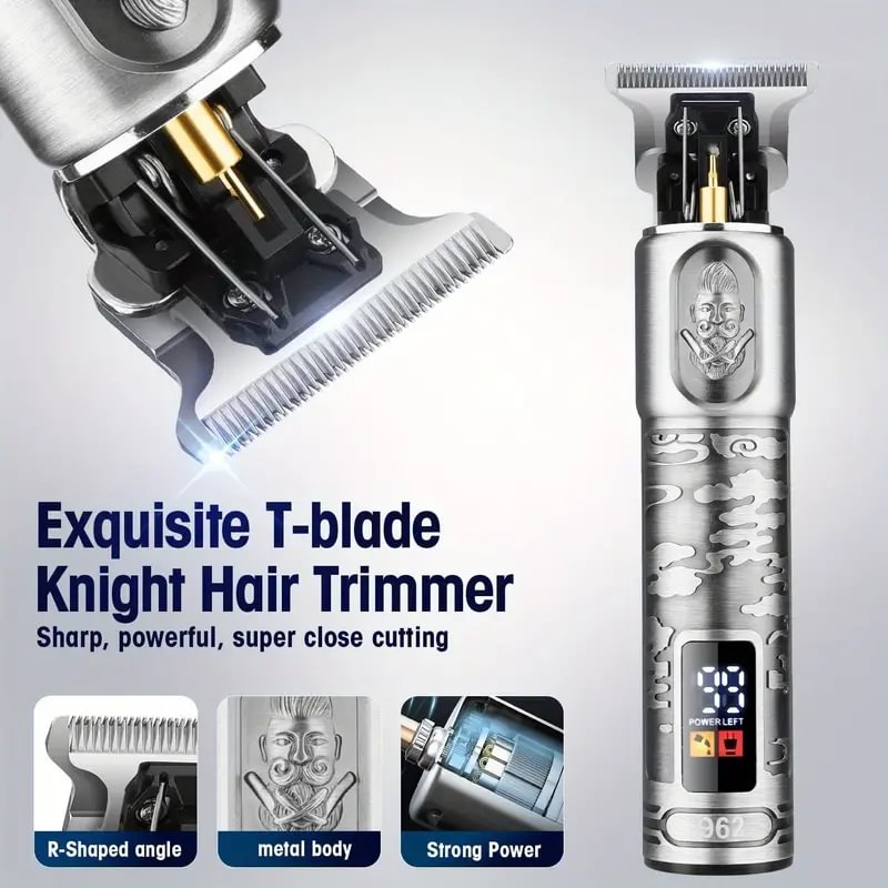 Aparador de cabelo profissional barbeador elétrico com folha para homens aparador de barba sem fio clipes de cabelo barbeador elétrico masculino recarregável kit de cuidados com o cabelo adequado para o presente do dia dos pais Detalhes 3