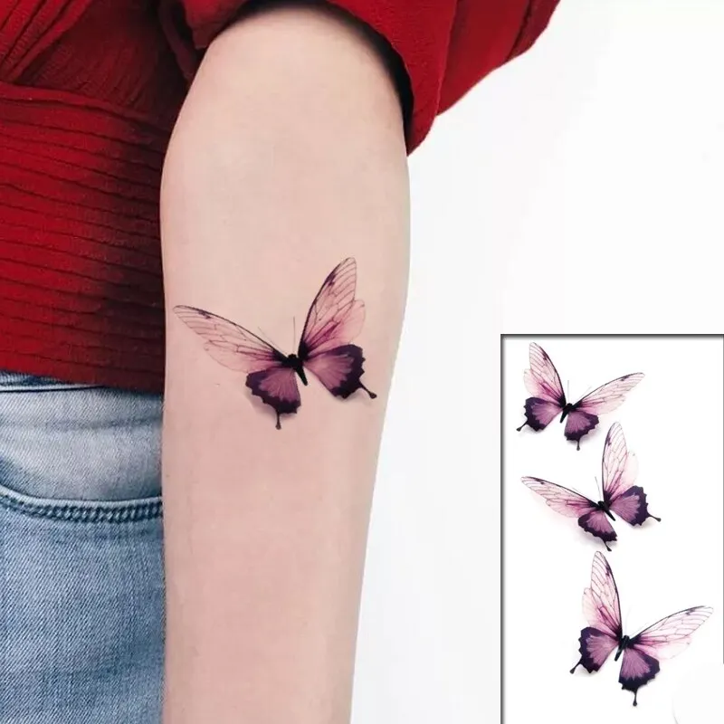 Waterproof Temporary Tattoo Sticker Black Wolf Arrow Rose Butterfly Flash Tattoos Totem Line Body Art Hand Fake Tatoos Women Men