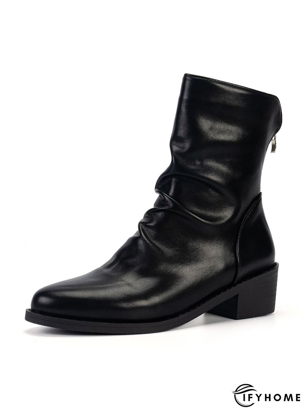 Ruched Zipper Pointed Toe Chunky Heel Boots | IFYHOME