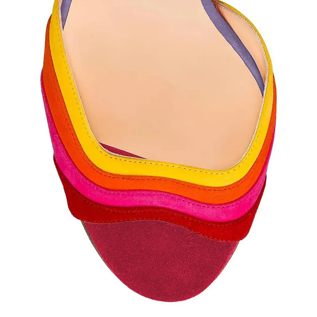 Colorful Buckle Fastening Ankle Strap Rhinestone Heel Sandals