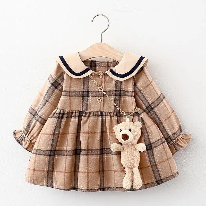 New Autumn Spring Baby Girls Cotton Dress Kids Lapel Winter Children's Plaid Top Little Girls Long-Sleeved Princess Sweater