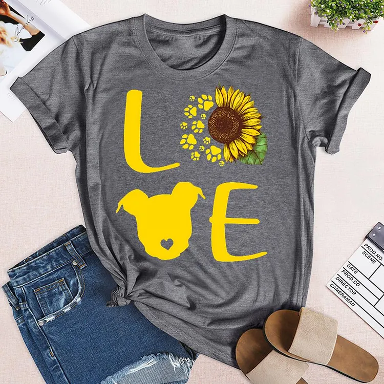ANB - Pitbull Sunflower Paw Dog Love Retro Tee-03791