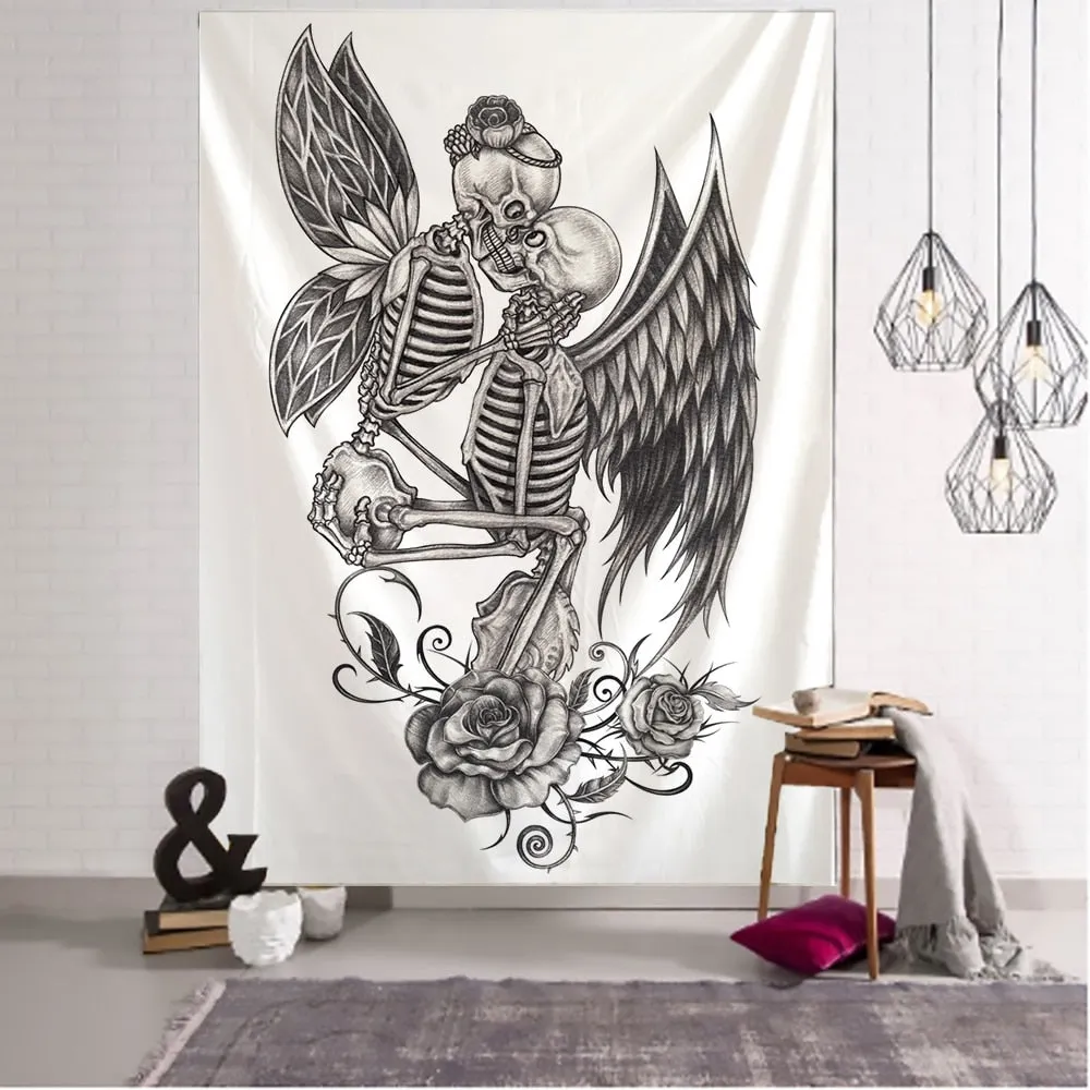 Skull Reaper Tarot Card Tapestry Wall Hanging Psychedelic Witchcraft Abstract Horror Background Cloth Dormitory Home Decor