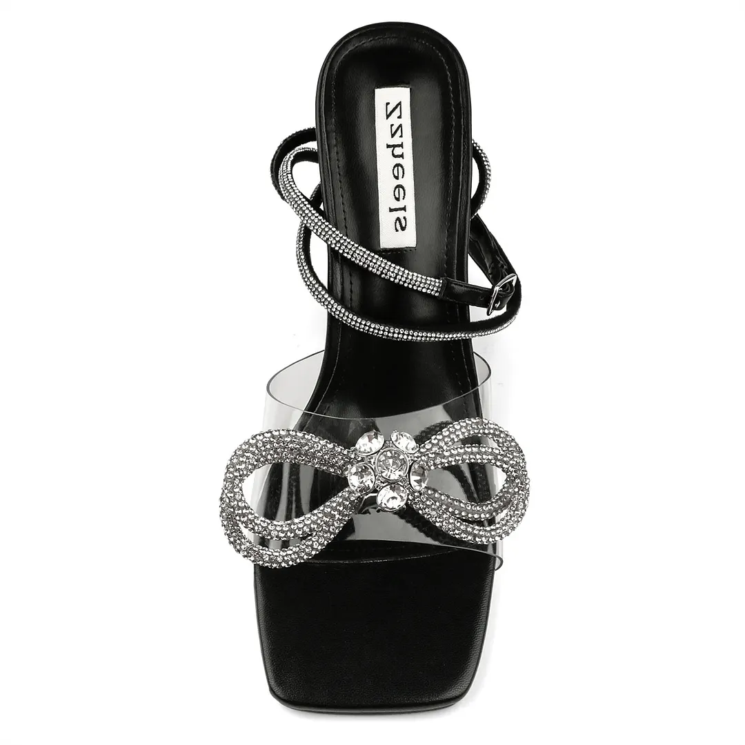 9.5cm/3.74 Double Bow Crystallized High Heels