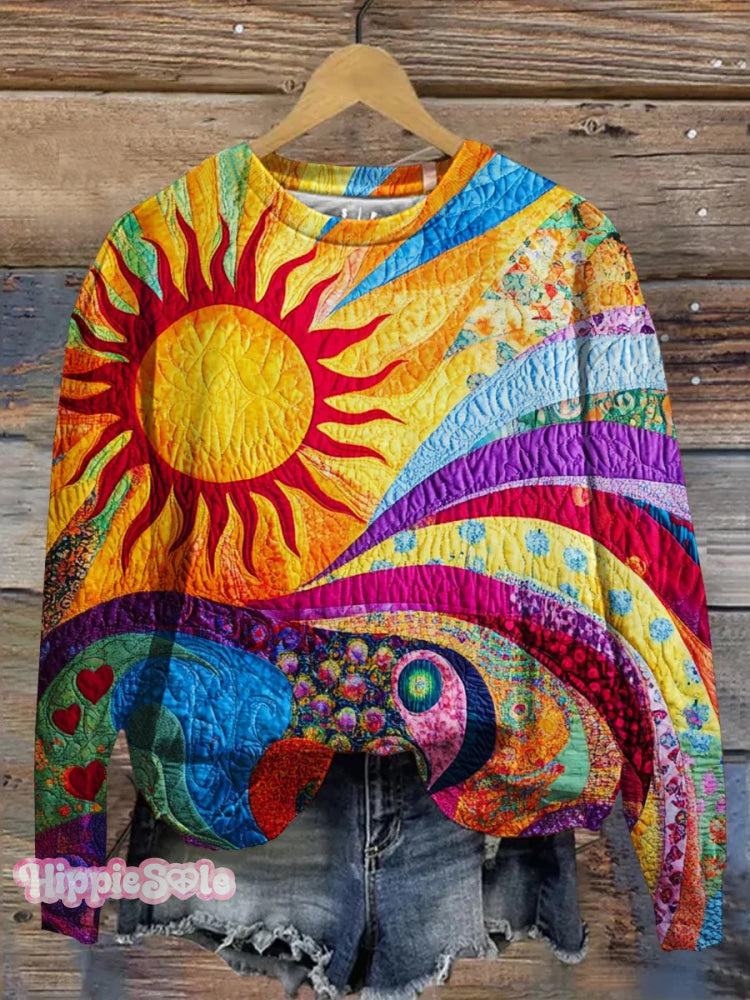Colorful Sun Collage Abstract Art Print Casual Sweatshirt Multicolor / S