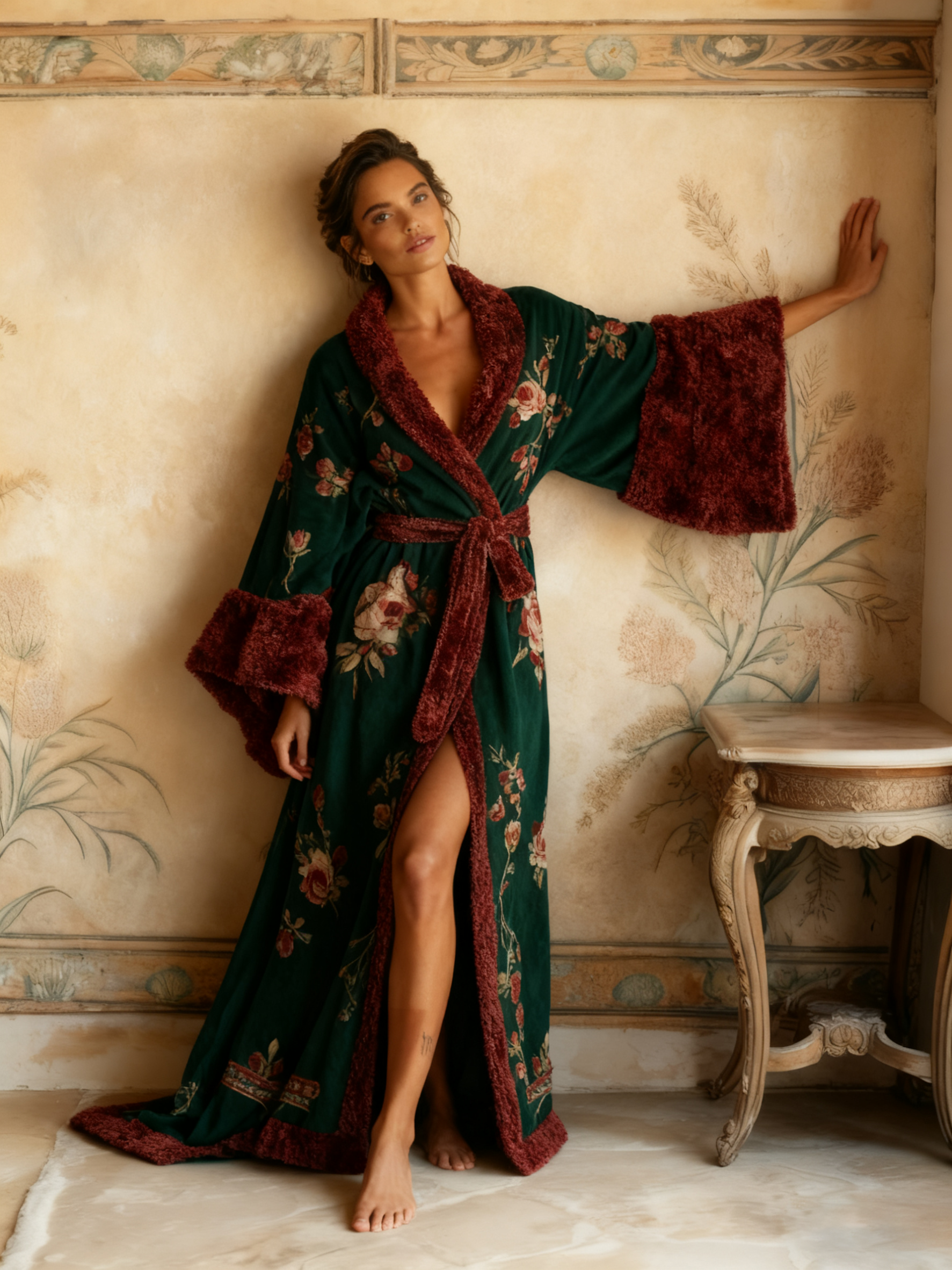 Women's Autumn and Winter Cotton Velvet Blended Robe (With Belt)