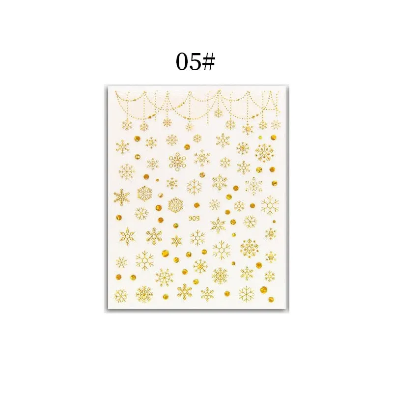 1 Sheet Christmas 5D Nail Stickers Gold And Sliver Snowflakes Transfer Nail Decals Slider Decoration For Manicuries