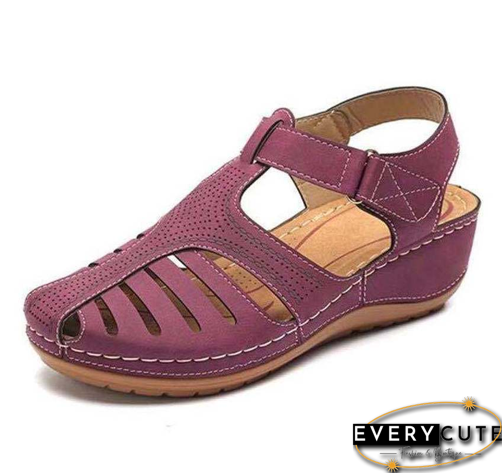 Women's Sandals Summer Ladies Girls Leather Vintage Sandals Buckle Casual Sewing Women Shoes Solid Female Ladies Platform Shoes