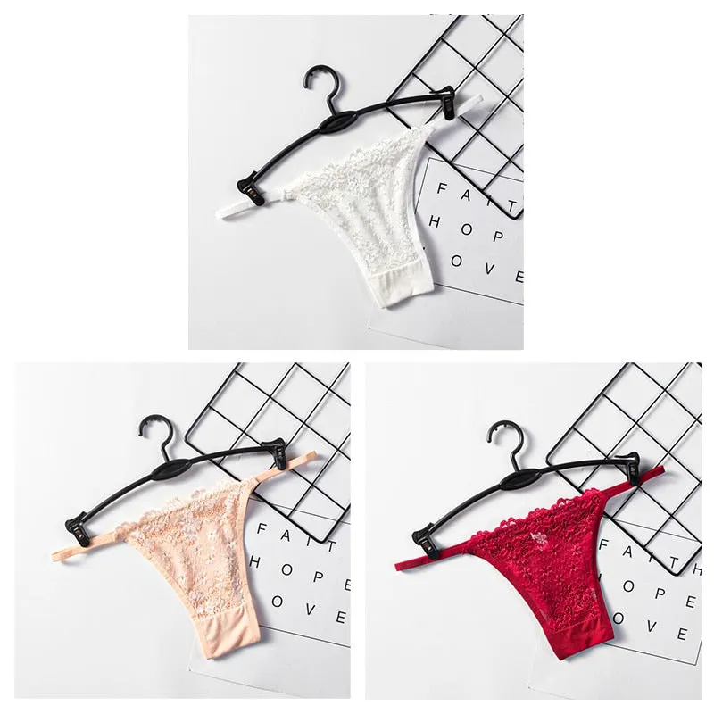 3PCS Sexy Panties Women Lace Low-rise Solid Sexy Briefs Seamless Intimate G-strings Thongs Panty Cotton Crotch Female Underwear