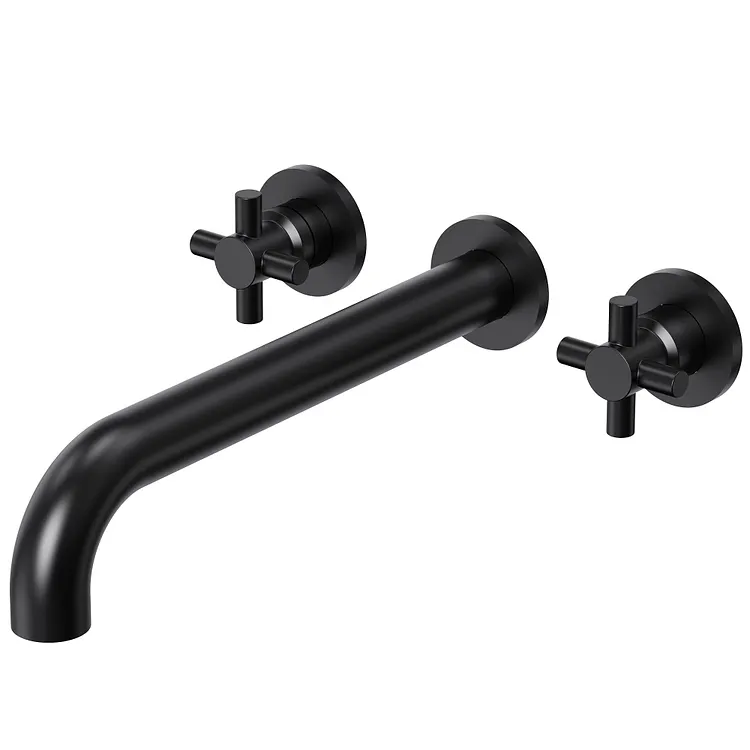 EVERSTEIN Two-Handle Wall Mount Bathtub Faucet in Matte Black, 11.69" Spout Reach