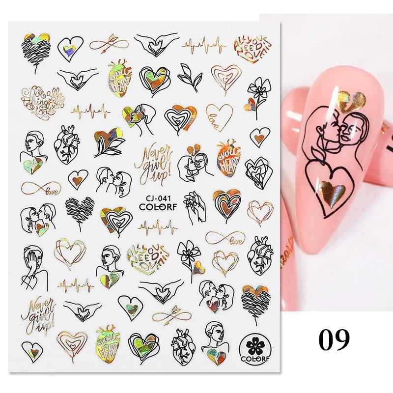 1 Pc 3D Nail Stickers Leaves Sliders for Nails Gold White Bronzing Flowers Gradient Adhesive Sticker Nail Design Art Decorations-Nail Inspo