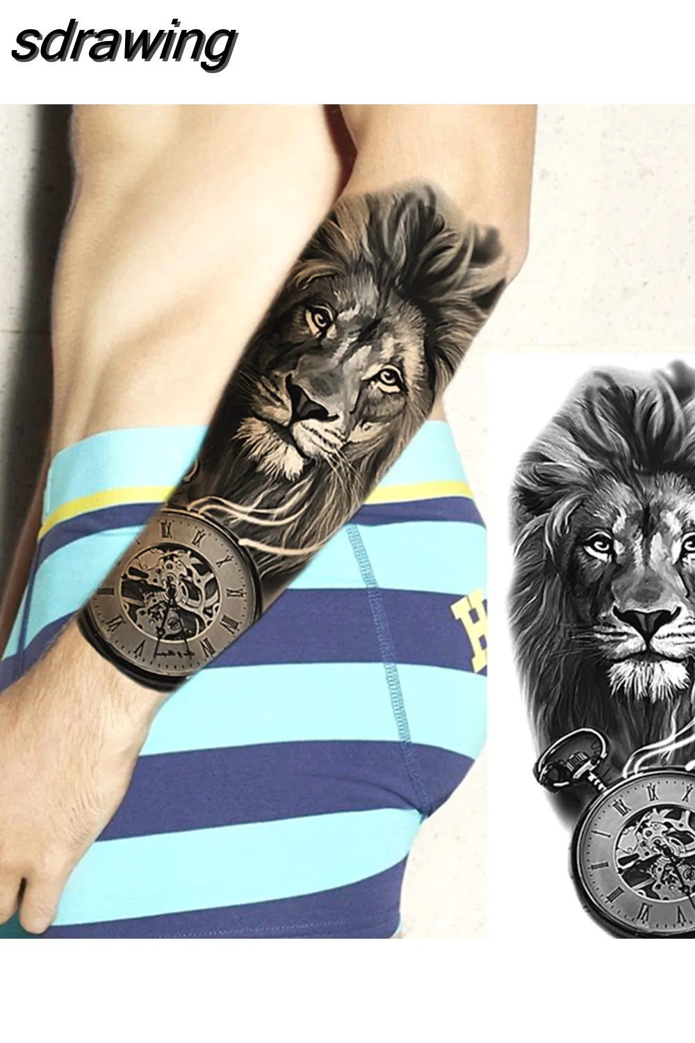 sdrawing Realistic Black Devil Temporary Tattoos For Men Adult Tiger Pirate Skeleton Vampire Fake Tattoo Forearm Scary Tatoo Joker