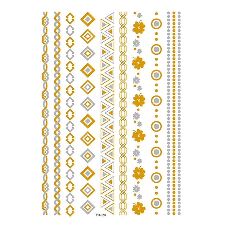 Temporary Tattoos Gold Silver Metallic Tattoo Arm Body Tattoo Cool Bracelet Style Girl DIY Golden Flash Tattoos
