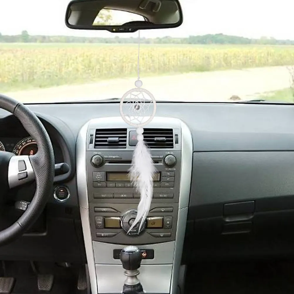 Dream Catcher Car Mini Pure White Feather Wind Chimes Wall Hanging Decor