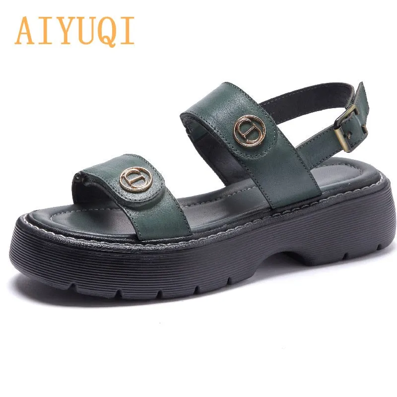 AIYUQI Sandals Women Rome 2021 New Thick-soled Genuine Leather Women Summer Sandals Open Toe Trendy Women Sandals
