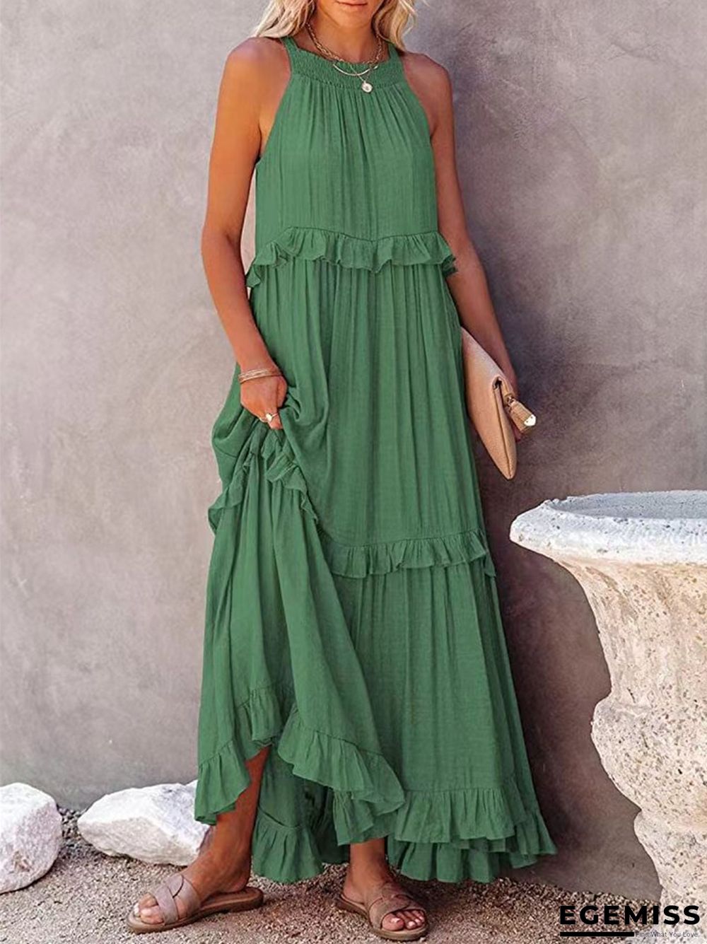 Irregular Cake Skirt No Sleeve Length Mop Holiday Dress | EGEMISS