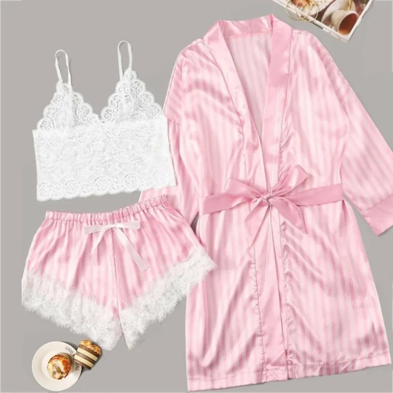 Churchf 2021 New Ladies Pajamas Four-Piece Sexy Sling Skirt Set Home Lace Pajamas Set