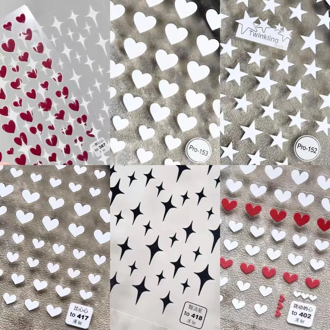 Heart & Star Bubble Cute Image Quality 3D Engraved Nail Stickers Nail Art Decorations Nail Decals Design