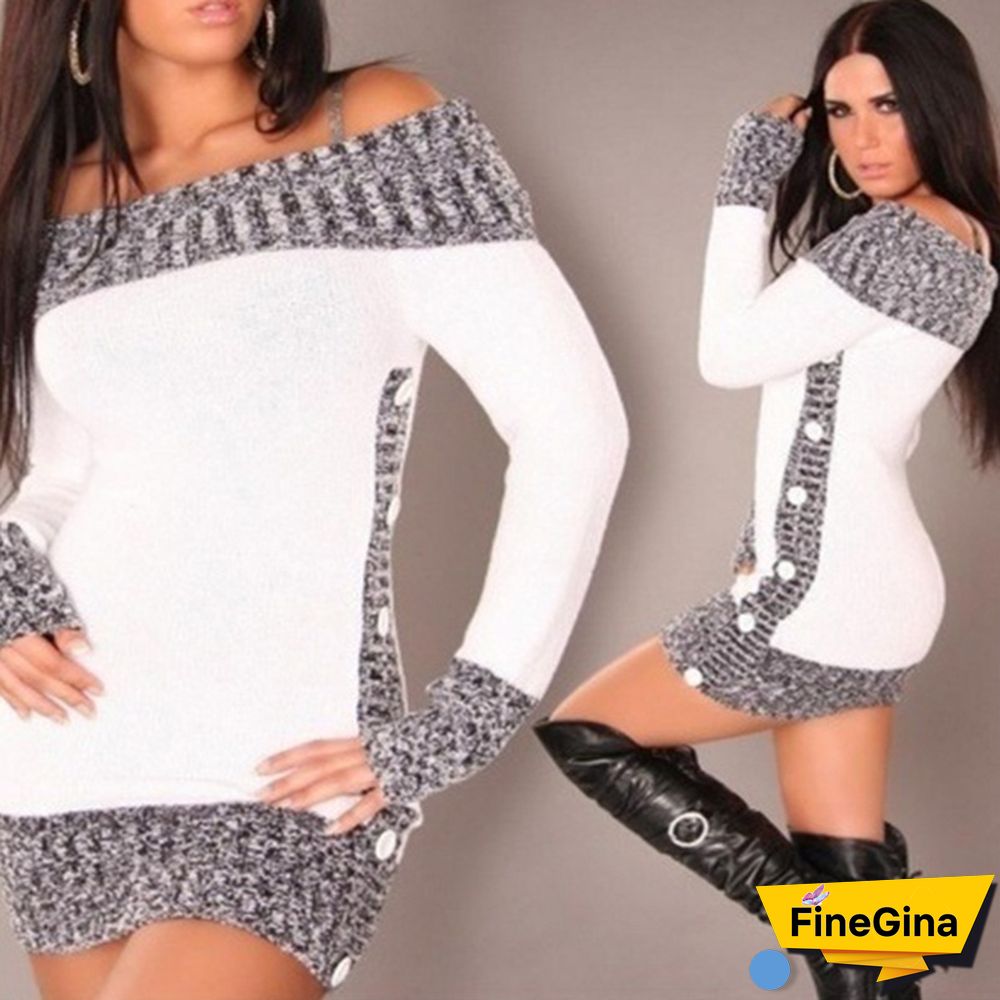 Women's Fashion Autumn Winter Casual Long Mini Dress Knitted Wear Knitted Sweater Dress