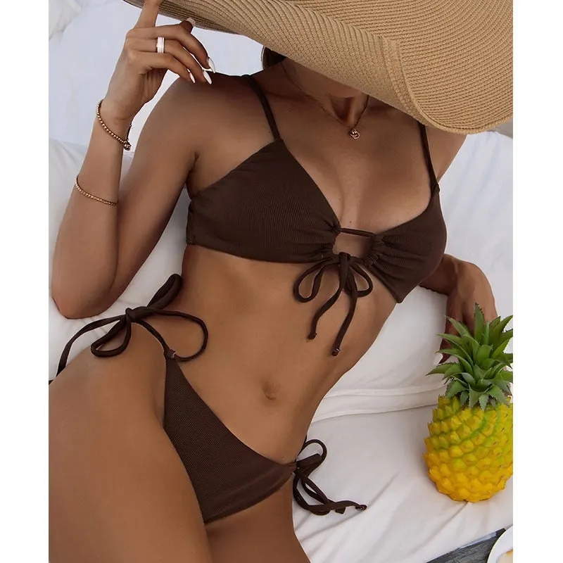 Yellow Color Swimsuit Sexy Bikinis Pathchwork Print Bikini Set 2021 Beachwear Micro Thong Bandage Bathing Suits String Biquini