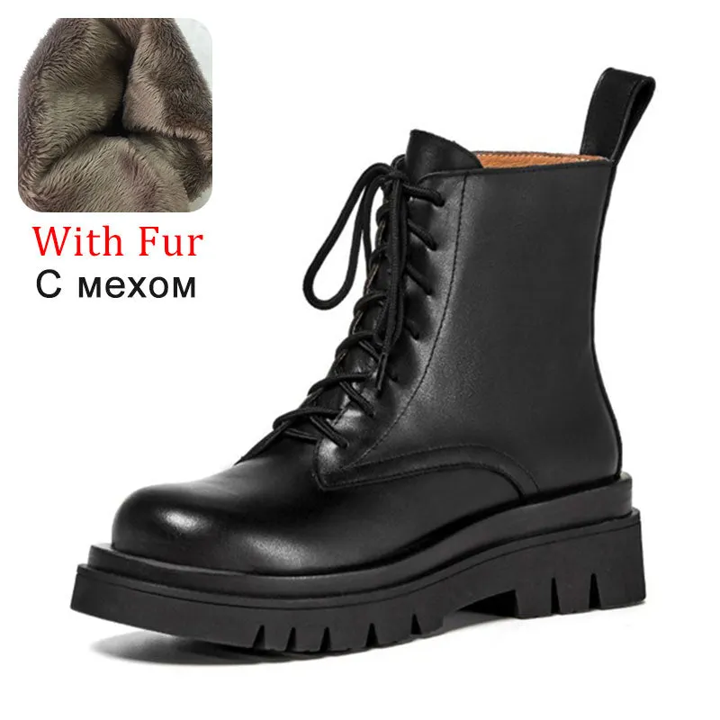 RIZABINA Size 34-43 2022 INS Woman Real Leather Ankle Boots Fashion Shoes Woman Short  Winter Warm Boots Platform Heel Footwear