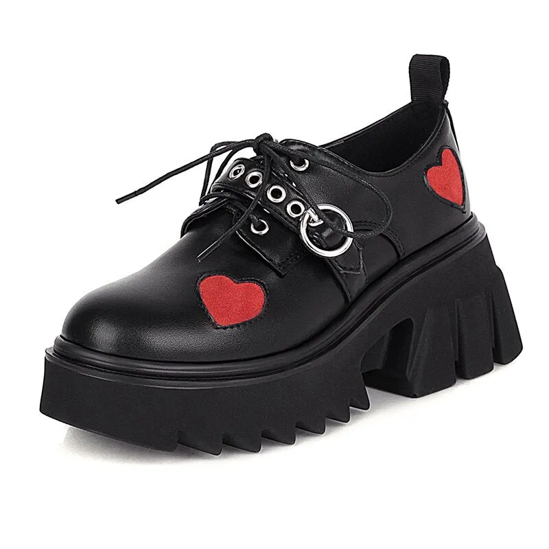 Gdgydh Luxury Brand Female Chunky High Heels Pumps Fashion Buckle Chain Punk Platform Shoes For Women Heart Cute Gothic Shoes