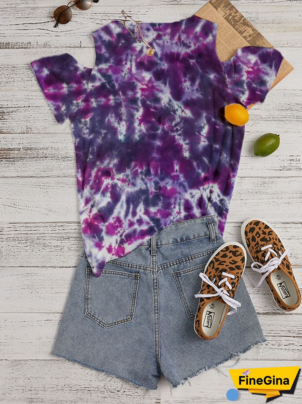 Halloween Tie-dye Bat Print Off-shoulder T-shirt