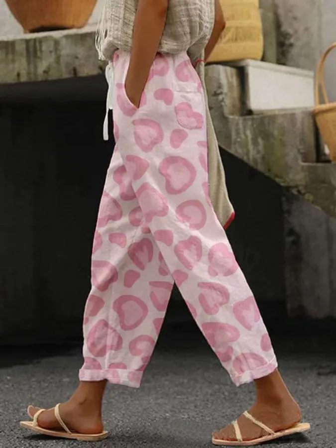 Women's Valentine's Day Design Heart Shape Printed  With Elastic Waist  Loose Casual Pant
