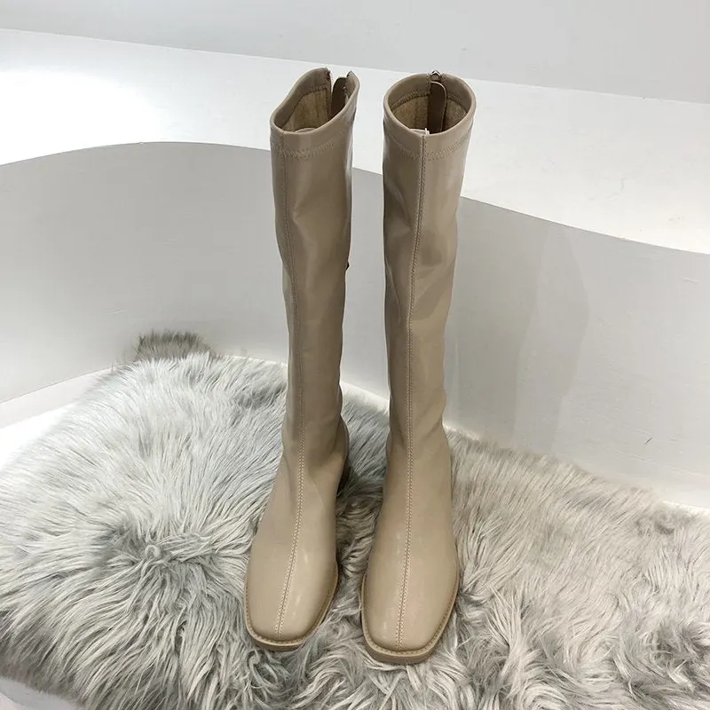 2021 INS New Women Knee Boots Lady Winter Designers Square Toe Shoes Thigh High Boots Female Fashion Leather Long Boots Casual