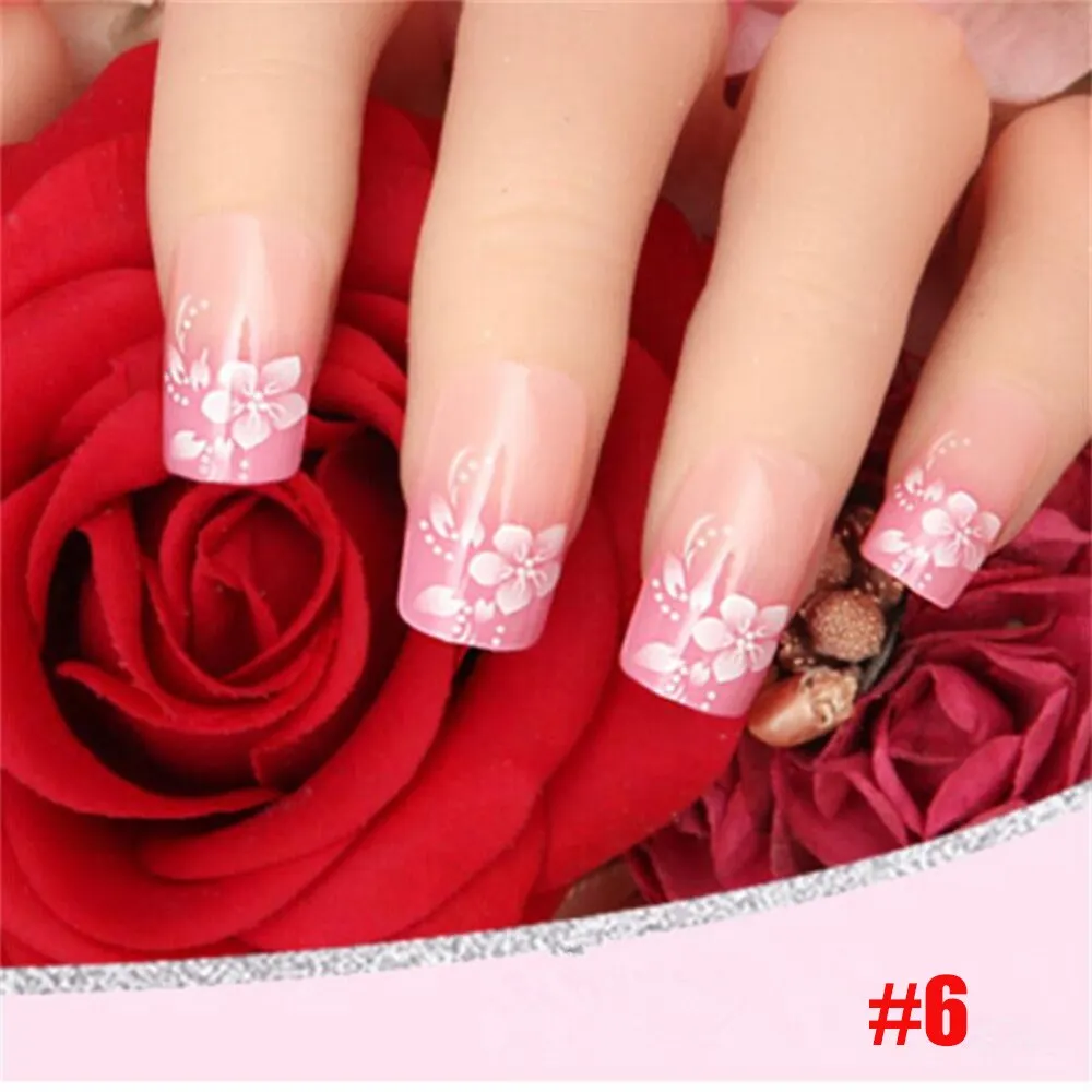 24 PCS Acrylic False Nails Full Cover Plastic Fake Nails Art Tips French Manicure Salon With Double sided adhesive nail Art 515-Nail Inspo