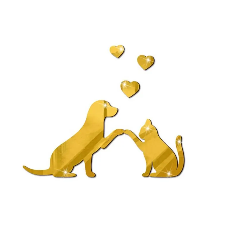 1set Cat and Dog Mirror Acrylic DIY Combination Home Decor Wall Sticker Mirrored Acrylic Sheet Self-adhesive Waterproof