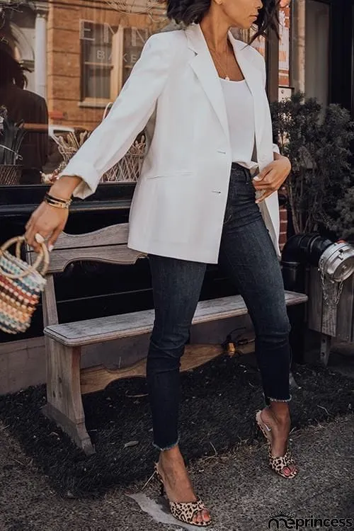 White Button Lapel Blazer